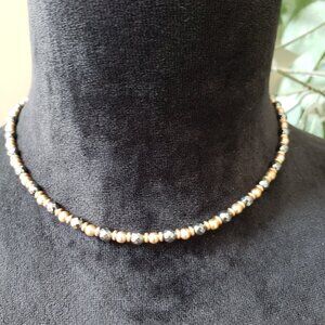 Bronze MILOR Italy Women's Faceted Black Round Hematite Bead Choker Necklace